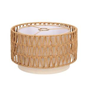 lot 1378 image: Boho Rattan Lamp Shade, 12.6 Top x 12.6 Bottom x 7.68 High, Natural Rattan & Linen Double Layer Lamp Shades for Floor Lamps Table Lamps Chandelier, UNO Fitter Lampshade Replacement, Easy Assembly