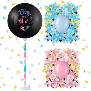 lot 1380 image: Syhood Jumbo Gender Reveal Balloon Pop Kit 36 Inch Boy or Girl Balloon with 10 Blue Pink Balloons Heart Shaped Confetti Tassels Balloon Stand Baby Shower Party Supplies Decorations(Black)