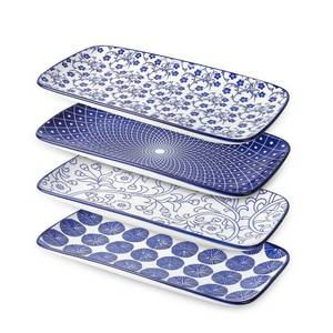 lot 1382 image: Selamica Ceramic Serving Platters, 14 Inch Serving Trays for Party Entertaining, Large Rectangular Serving Plates for Appetizer, Charcuterie, Dessert, Fruit, Set of 4, Vintage Blue