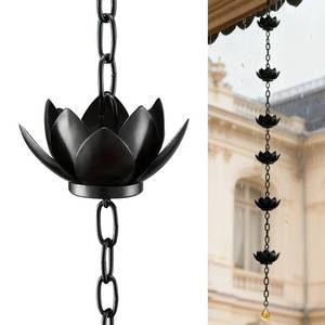 lot 1408 image: Upriver Lotus Rain Chain,3.93ft Black Iron Rain Chains for Gutters,Rust Resistant Rain Catchers for Divert Water and Indoor,Outdoor Decoration