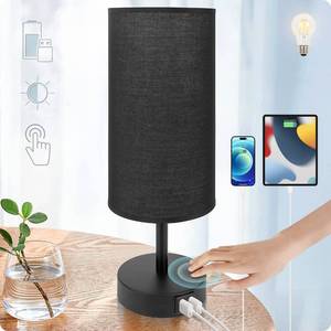 lot 2110 image: Yarra-Decor Bedside Lamp with USB Port - Touch Control Table Lamp for Bedroom 3 Way Dimmable Nightstand Lamp with Round Black Fabric Shade for Living Room, Dorm, Home Office (LED Bulb Included)