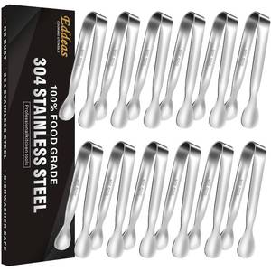 lot 2112 image: Eddeas Mini Tongs For Serving Food��Set fo 12 Small Tongs For Appetizers��Small Stainless Steel Metal Cooking Tong��for Tea Party Coffee Bar, 4 inch Sugar Tong - Silver