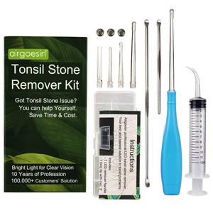lot 2115 image: Airgoesin�� Upgraded Tonsil Stone Remover Tool, Blue, 5 Tips, Tonsillolith Pick Case  1 Irrigator Fresh Breath Oral Rinse