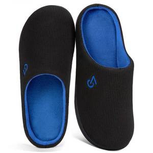 lot 2119 image: VeraCosy Mens Two-Tone Memory Foam House Slippers Indoor Outdoor Durable Rubber Sole (Blue,11-12 US)