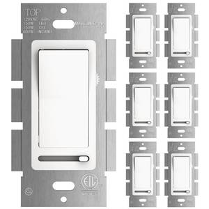 lot 2121 image: Amico 6 Pack Slide Dimmer Switch, Single-Pole or 3-Way, for Dimmable LED Lights (150W), CFL, Incandescent & Halogen Bulbs (600W), No Wall Plate Included, ETL Listed, White