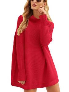 lot 2127 image: ANRABESS Women Oversized Casual Loose Turtleneck Long Sleeve Slouchy Baggy Knit Tunic Sweaters Pullover 2025 Fall Outfits Red Medium