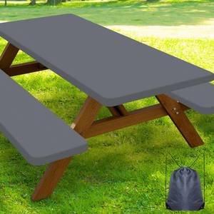 lot 2134 image: Smiry Picnic Table Cover with Bench Covers, Waterproof Elastic Fitted Polyester Tablecloths for 6 Ft Rectangle Tables, Washable Windproof Tablecloth for Camping, RV & Outdoor (Grey, 30x72 Inches)