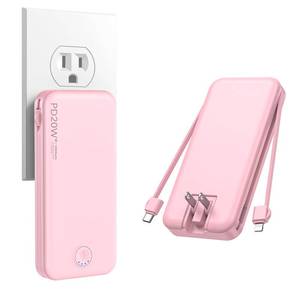 lot 2164 image: Nusyddy Portable Charger, 10000mAh PD20W Fast Charging Power Bank with Built-in Cables & Wall Plug, Travel Essentials External Battery Pack, USB C Battery Phone Charger for iPhone, iPad, Samsung Pink