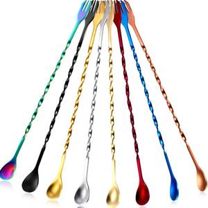lot 2171 image: Boao 8 Pcs 10 Inch Long Bar Spoon Cocktail Spoon Stirring Mixing Long Stainless Steel Spiral Pattern Cocktail Stirrers Spoons for Bartender and Home Use (Multicoloured)