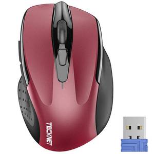 lot 2176 image: TECKNET Wireless Mouse, 2.4G Ergonomic Optical Mouse, Computer Mouse for Laptop, PC, Computer, Chromebook, Notebook, 6 Buttons, 24 Months Battery Life, 2600 DPI, 5 Adjustment Levels - Red