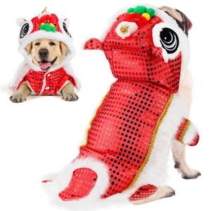 lot 2186 image: LEIFIDE Lion Dance Dog Costume Chinese New Year Pet Costume with Sequins Chinese Lion Dance Cloth Dog Clothes Hoodies Coat for pet New Year Spring Festival Dress up(2X-Large,Red)
