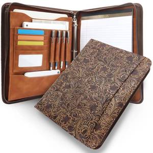 lot 2201 image: FORTAVEM Western Vintage Floral Embossed Faux Leather Zippered Padfolio with 3 Ring Binder, Executive Portfolio Organizer Binder for Women, Fits 13.9 LaptopTablet, Refillable Writing Pad Pocket