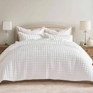 lot 5005 image: RECYCO Luxury Velvet Quilt Set TwinTwin XL Size Bedding Sets, Ultra Soft Velvet Comforter Set, Lightweight Channel Box Stitch Oversized Bedspread Coverlet for All Season, with 1 Sham, Bright White