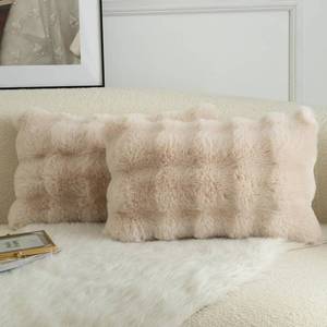 lot 6110 image: MANDIOO Pack of 2 Thick Plush Wool Decorative Throw Pillow Covers Super Soft Wave Bubble Fur Velvet Cushion Covers Pillow Shams for Couch Bed Living Room 12x20 Inch Beige