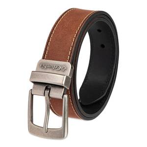 lot 6129 image: Columbia Mens Leather Reversible Two-Tone Stitch Belt, BrownBlack, Medium belt buckle detached