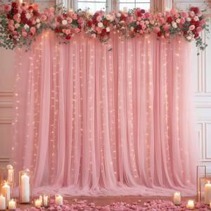 lot 6133 image: 10x10ft Dusty Rose Tulle Backdrop Curtain with Lights String for Parites, Sheer Photo Backdrop Drapes for Wedding Baby Shower Bridal Shower Birthday Party Photo Shoot Background Decorations
