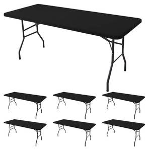lot 6147 image: Enjoyidea 4ft Stretch Table Cover Fitted-6 Pack Black Spandex Table Cloths with Elastic-Stretchy Folding Table Cloths 4ft for Outdoor Picnic Camping Dining Room Patio Kitchen Banquet Party Craft Show