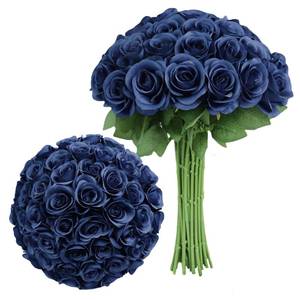lot 6167 image: LVEFIT Artificial Rose Flower Artificial Flowers Flower with Long Stem Silk Roses Bouquet for Wedding Bridal Shower Party Home Decoration (Navy Blue, 30 Pcs)