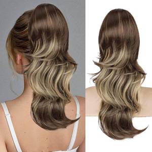 lot 6171 image: BOGSEA Ponytail Extension 20 Inch Drawstring Ponytail Extension for Women Long Wavy Hair Extensions for Daily Use(Brown mix Blonde)