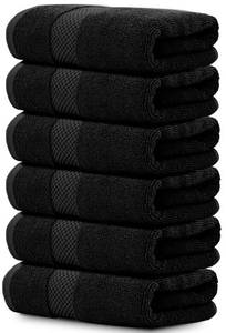 lot 6183 image: White Classic Luxury Black Hand Towels - Soft 100% Turkish Cotton  Highly Absorbent Hotel spa Bathroom Towel Collection  16x30 Inch  Set of 6