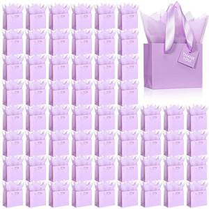 lot 6184 image: Qilery 50 Pcs Wedding Paper Gift Bags Bulk with Tissue Paper Small Gift Bags with Handle and Tags for Birthday Wedding Mothers Day Party Business(Light Purple,4.7 x 2.4 x 3.9)