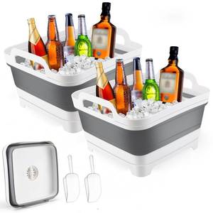 lot 6185 image: 2Pcs Ice Bucket 8.5L Ice Buckets for Parties Collapsible Beverage Tub Large Plastic Drink Buckets Party Portable Foldable Cooler Tub with 2 Scoop for Champagne Beer Sparkling Wine Cocktails