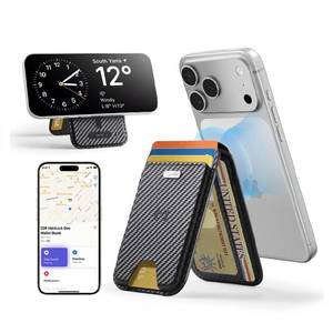 lot 6192 image: ESR Geo for MagSafe Wallet w Full Find My Functionality, 5 Card Holder, RFID Blocking, Adjustable Stand, Magnetic Wallet for iPhone 17e171615141312 Series, Not for 1312 mini, Black Carbon Fiber