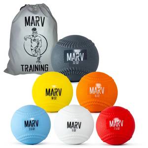 lot 6199 image: Marv Balls - Velo Set (Soft Shell use for Plyo Drills) Original PlyoMetric Ball with Seams Velocity Development Set - 6 Weighted Baseballs