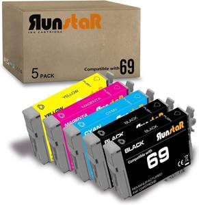 lot 6207 image: Run Star 5 Pack 69 Remanufactured Ink Cartridge Replacement for Epson 69 T069 for Stylus CX5000 CX9400 CX8400 CX6000 CX7400 NX110 NX300 NX400 NX410 NX415 Workforce 30 1100 610 Printer (2BK1C1Y1M)