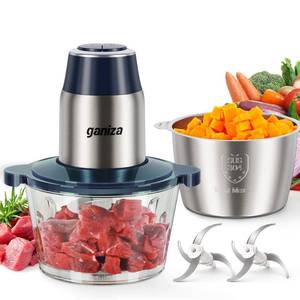 lot 6213 image: GANIZA Food Processors, Electric Chopper with Meat Grinder & Veggie Chopper - 2 Bowls with Powerful Copper Motor - Includes 2 Sets of Bi-Level Blades for Baby FoodMeat (Blue, 8 Cup8 Cup) used