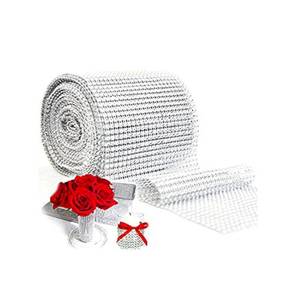 lot 6227 image: Super Z Outlet Sparkling Rhinestone Mesh Ribbon for Event Decorations, Wedding Cake, Birthdays, Baby Shower, Arts & Crafts, 4.75 x 10 Yards, 24 Row, 1 Roll (Silver)