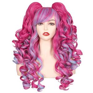lot 6257 image: ColorGround Long Curly Cosplay Wig with 2 Ponytails (Hot PinkPinkBlue)