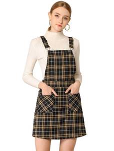 lot 6260 image: Allegra K Womens Christmas Plaid Overall Dress Vintage Checkered Suspender Skirt Short Pinafore Dress 3X-Large Black-Brown