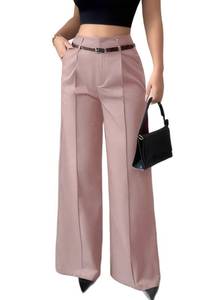 lot 6262 image: NRTHYE Business Casual Pants for Women High Waisted Straight Wide Leg Work Trousers Dress Suit Pants with Pockets size XL