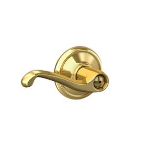 lot 6274 image: Schlage F40 V FLA 605 Flair Door Lever, Bed & Bath Privacy Lock, Bright Brass
