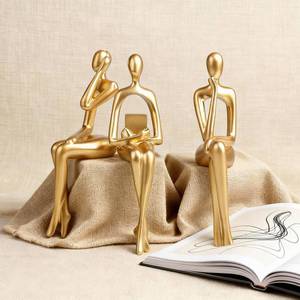 lot 9139 image: 3Pcs Abstract Gold Thinker Statue - Handcrafted Resin Sculpture, Modern Office Desk Home Decor for Bookshelf Coffee Table Living Room, Mothers Day Birthday Spring Gift for Men Women Art Collector