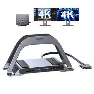 lot 9144 image: 4URPC MacBook Pro Docking Station Dual Monitor 4K60Hz with 100W Power Adapter, USB C Docking Station Vertical Stand for MacBook ProAir with 2 HDMI, USB 3.0, SD&microSD, Ethernet, Audio