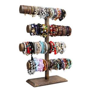 lot 9149 image: LadyRosian 4 Tier Wooden Display Jewelry Accessory Stand Jewelry Bracelet Holder Bangle Watch Necklace Storage Jewelry Holder Stand Display Organizer (Brown-4 layers)