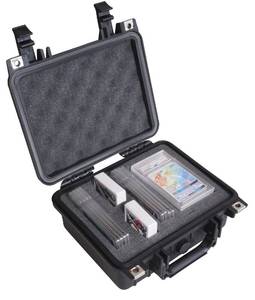 lot 9154 image: Case Club Graded Card Storage Box Fits up to 34 Card Slabs, or 100 Sleeve Top Loaders- Travel Case fits Pokemon, MTG, & Sports Trading cards in Waterproof Exterior with Customizable Foam Interior