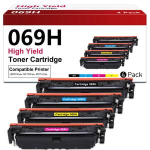 lot 9162 image: 069H 069 High Capacity Toner Cartridge Set 4-Pack Replacement for Canon 069H 069 Toner Cartridges for imageCLASS MF753Cdw MF751Cdw LBP674Cdw Printers (Black, Cyan, Yellow, Magenta)