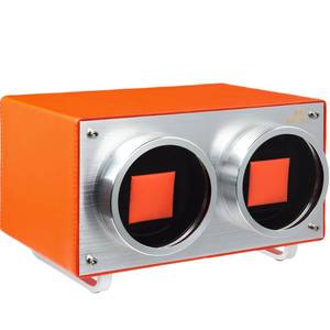 lot 9163 image: MOZSLY Double Watch Winder for Automatic Watches Quiet Motor PU Leather Orange