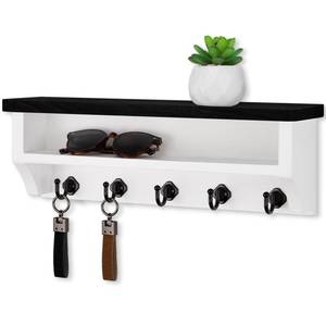 lot 9167 image: Nekon Key Holder Wall Mount, Wall Organizer Shelf with 5 Key Hooks, Room Decor for Home and Apartment Essentials, Black and White
