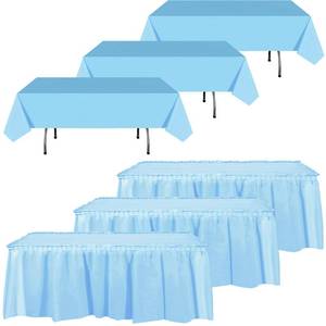 lot 9169 image: Oudain 6 Pcs Plastic Table Skirts and Stainproof Table Cloths 54 x 108 in Plastic Ruffle Tablecloth 168 x 29 Inches Disposable for Wedding Baby Shower Valentine Spring Easter Party(Baby Blue)