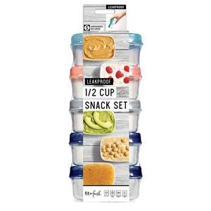 lot 9176 image: Fit & Fresh Small Plastic Containers With Lids 4 oz, Snack Containers for Adults and Kids, Reusable Leakproof Dressing and Condiment Containers, Multicolor, 5PK, Light