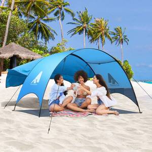 lot 9183 image: Beach Tent - Beach Shade Canopy Compact Fold (16.9x3.9��), Own Patent, 360° Ventilation, Large Side Storage Pocket, UV Protection Portable Sun Shelter for Beach (Blue, 1066561�� with 74.898.4�� sail)