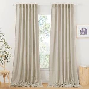 lot 9185 image: RYB HOME Linen Textured Curtains Semi Sheer Window Curtains Light Filtering Ariy Privacy Sheers for Bedroom Living Room Office Patio Door, Beige, 52 inch Wide x 108 inch Long, 2 Panels
