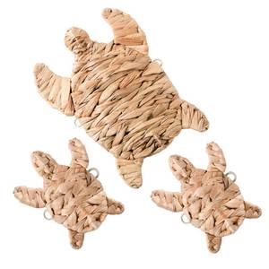 lot 9186 image: CWSCWS Sea Turtle Wall Decor Set - 3 Piece Handwoven Water Hyacinth Art - Large 10.7 Small 5.7 - Coastal Bathroom Living Room Decor