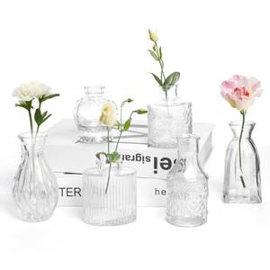 lot 9191 image: Petal Petite Glass Vase Set of 6 Small Clear Glass Bud Vases, Mini Vintage Flower Vases for Wedding Centerpieces & Table D�cor, Champagne Vases in Bulk for Single Stem, Home and Office Decor
