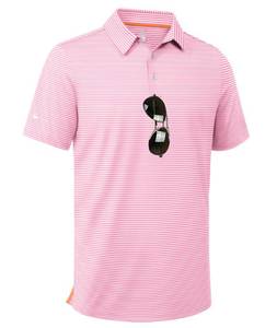 lot 10150 image: ZITY Men Golf Polo Shirts Short Sleeve Striped UPF 50 Moisture Wicking Casual Collared Print T-Shirt for Men Pink Striped