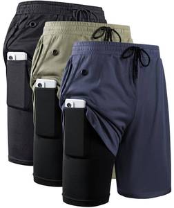 lot 10159 image: JWJ 3 Pack Mens 2 in 1 Workout Running Shorts 7 Inch Lightweight Athletic Gym Shorts with Compression Liner Black Army Navy 3XL